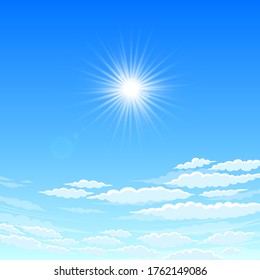Sky, cloudy day And the sun shining. Vector Sky Background