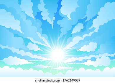 Sky, cloudy day And the sun shining. Vector Sky Background