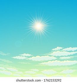 Sky, cloudy day And the sun shining. Vector Sky Background
