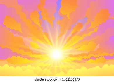 Cielo, días nublados y el sol brilla por la noche. Vector de fondo de cremallera de cielo