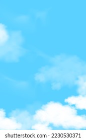 Cielo con nubes en fondo azul,Círculo gráfico vectorial cielo despejado con nubes cirrosas,Concepto todos los banners de horizonte estacional en primavera soleado,Verano en la mañana.Ilustración vertical 