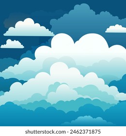 Sky and colorful clouds, beautiful background. Stylish design with flat cartoon poster, flyers, cards, web banners. festive mood, airy atmosphere. Isolated object. Design material. Vector illustration