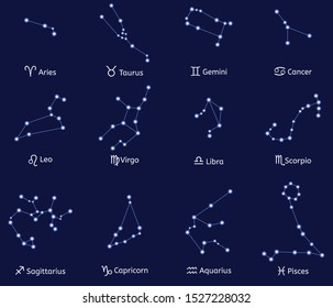 Sky constellation icons set. Cartoon set of sky constellation vector icons for web design