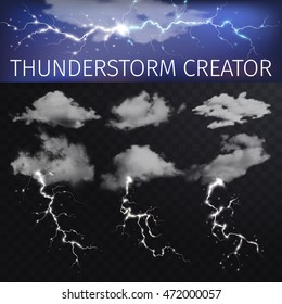 Sky creator with realistic vector clouds and thunderstorms.