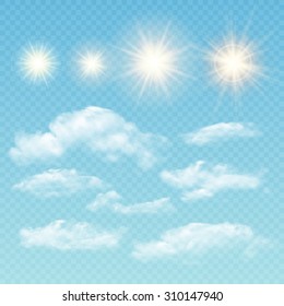 Sky creator. Set realistic clouds and sun. Vector illustration EPS 10