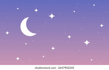 Sky crescent stars pastel colors, vector art illustration.