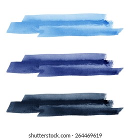 Sky, dark blue, navy watercolor vector brush strokes, smears, smudges. Artistic rough edges, uneven rectangle banner shape. Watercolour text frame, painted background. Water, sea, marine template