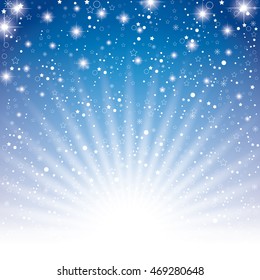 Sky dark blue with star on white light background. Star on night sky background.