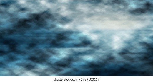 The sky is dark and cloudy, with a few white clouds scattered throughout. The water appears to be choppy and rough, with waves crashing against the shore. Scene is one of turbulence and unrest