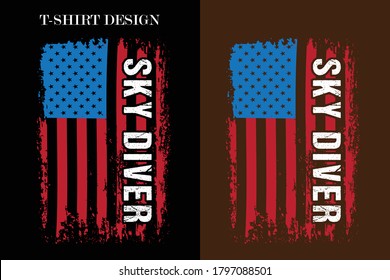 sky diver USA flag t-shirt design. USA flag sky diver t-shirt design