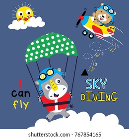 sky diving animal cartoon vector