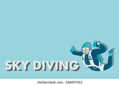 Sky diving cartoon sportsman. Comic character