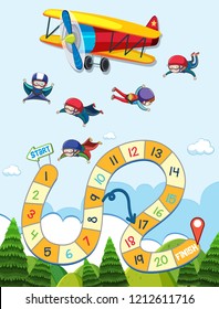Sky diving game board illustration