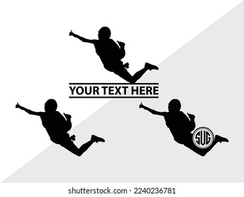 Sky Diving Monogram Vector Illustration Silhouette