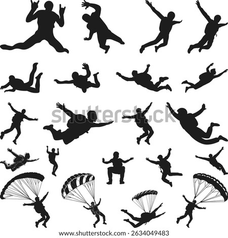 Sky Diving, skydiving sport Silhouette, Parachute jump, Skydiving Silhouette, Sky Diver Bundle,