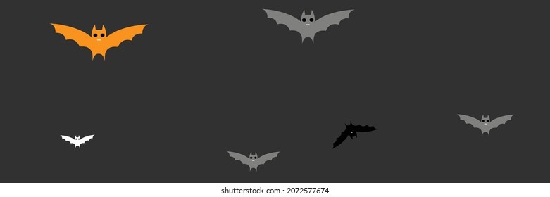 Sky Dracula Mysterious Spooky Chaos Bats. Scary Gothic Orange Faces Vampire Halloween Modern Design. Monster Creepy Fear Party White Bats Background. Funny Cartoon Grey Black Horror Backdrop.