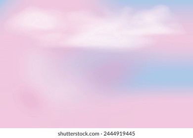 Sky or dreamy heaven background Sunset or sunrise nature cloud Pink white blue lilac soft fluffy clouds flying Evening or morning landscape vivid fantasy view Realistic Morning Summer Sky