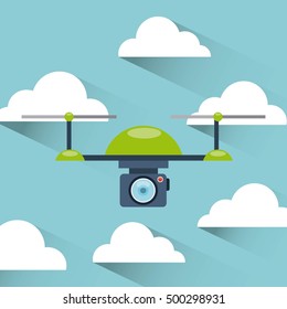 sky with drone flying vector illustration design