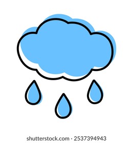 Sky and drops Color Simple line icon with blue fill not along contour. Rainy weather design concept