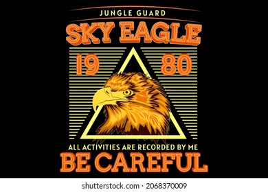 sky eagle retro design hand drawing