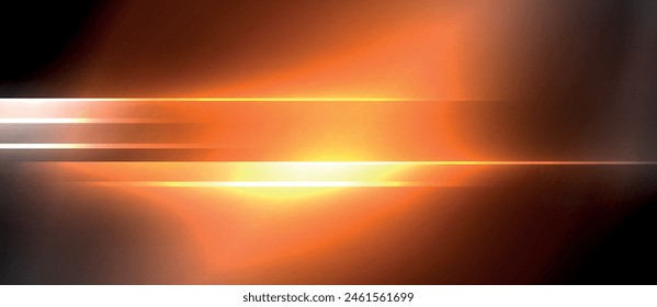 The sky is filled with an amber afterglow as a bright orange light illuminates the dark background, resembling a stunning sunset over the horizon