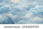 The sky is filled with clouds, creating a sense of calm and serenity. The blue color of the clouds and the sky gives a feeling of tranquility and peacefulness