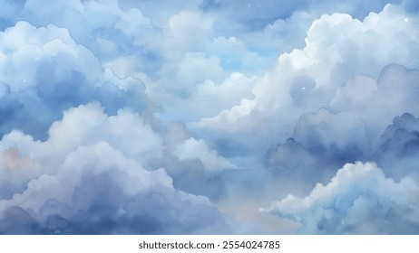 The sky is filled with clouds, creating a sense of calm and serenity. The blue color of the sky is soothing and peaceful, making it a perfect backdrop for a relaxing scene