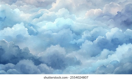 The sky is filled with clouds, creating a sense of calm and serenity. The blue color of the clouds is soothing and peaceful, making the scene feel tranquil and relaxing