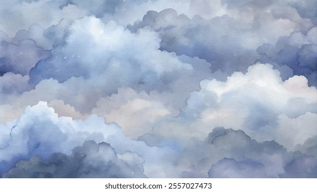 The sky is filled with clouds, creating a sense of calm and tranquility. The blue color of the clouds is soothing and peaceful, making the scene feel serene and relaxing