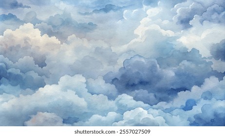 The sky is filled with clouds, creating a sense of calm and serenity. The blue color of the clouds is soothing and peaceful, making the scene feel tranquil and relaxing