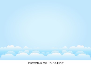 Sky firmament with clouds. Clouds in blue sky background with copy space.Clear weather or day and summer banner with cloudscape.Empty sunny cloudy heaven scene.Border of clouds and gradient sky.Vector