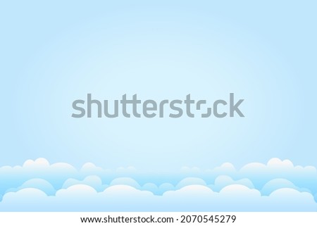 Sky firmament with clouds. Clouds in blue sky background with copy space.Clear weather or day and summer banner with cloudscape.Empty sunny cloudy heaven scene.Border of clouds and gradient sky.Vector