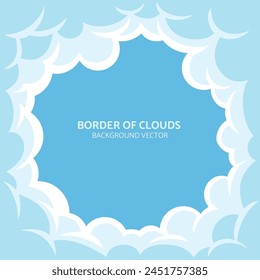Sky with fluffy clouds on sunny day. Cartoon summer time with blue cloudscape. Paradise heaven background.