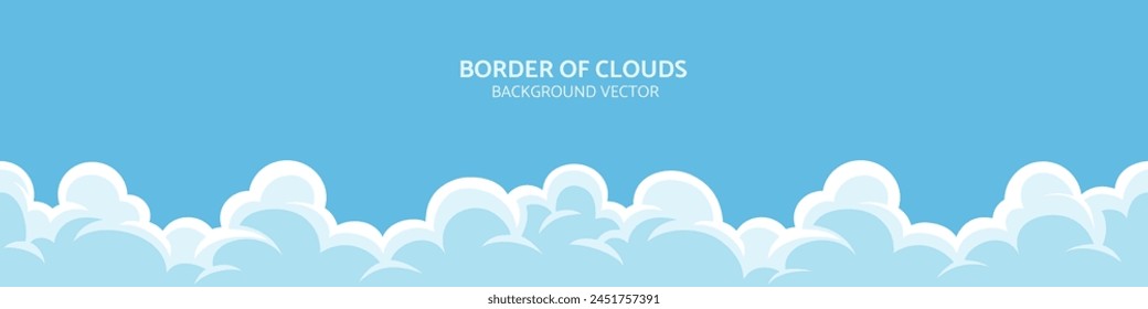 Sky with fluffy clouds on sunny day. Cartoon summer time with blue cloudscape. Paradise heaven background.