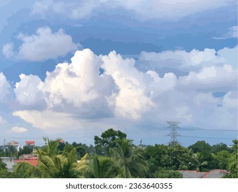 Sky fulfils with the clouds. Sunny day blue sky. 