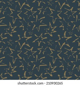 Sky Full of Stars. Vector seamless pattern with dark blue and dim golden colors.
