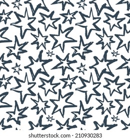 Sky Full of Stars. Vector seamless pattern with think charcoal hand-drawn stars on transparent background.