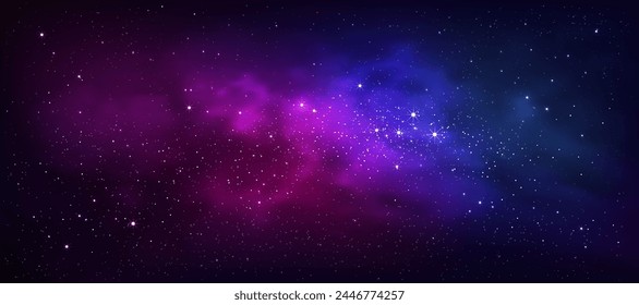 Galaxia del Cielo, Nube con Nebulosa y Estrellas en Fondo de Noche Oscuro, Universo de Vector lleno de estrellas en el Cielo Azul Oscuro, Hermoso campo de estrellas de Naturaleza con Vía Láctea, Cosmos coloridos de Anuncio Horizonte, polvo de estrellas 