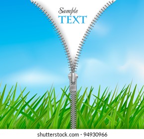Sky with grass background with zipper. Vector.