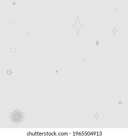 Sky Grey Cozy Stars Snowflake Pattern. Gray Holiday New Year Winter Silver Mystery Background. Soft Snow White Christmas Cold Wallpaper. Chaotic Monochrome Magic Pastel Mandala Wallpaper.