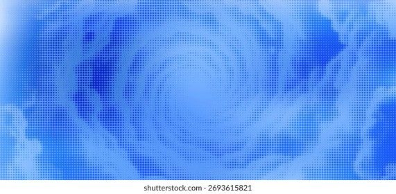 Sky with halftone clouds. Spiral hyperspace tunnel. Wormhole background. Space portal for time traveling. Speed effect. Black hole vortex. Bright colors. Blue and white. dots spiral cloud halftone

