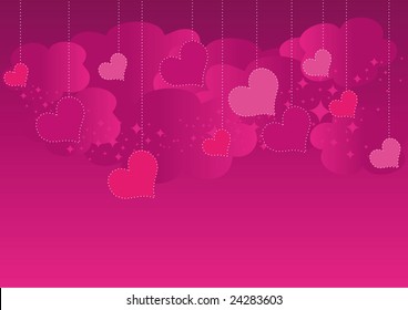 Sky with hearts pendants and clouds, elements for your design.