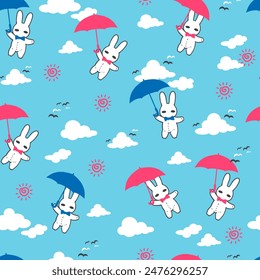 Sky High Bunnies Umbrella Adventures in the Clouds can be use for background and apparel design