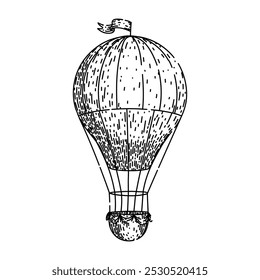 sky hot air balloon hand drawn. borne basket, altitude sunrise, sunset scenic sky hot air balloon vector sketch. isolated black illustration