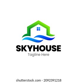 sky house Real estate gradient logo design