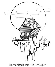 Sky house vector illustration Cute cartoon style out line