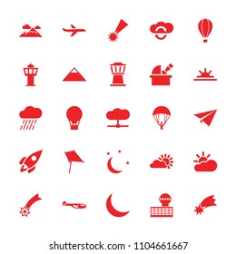 Sky icon. collection of 25 sky filled icons such as helicopter, pyramid, kite, falling star, air balloon, rain, sun rise, cloud. editable sky icons for web and mobile.