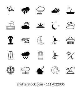Sky icon. collection of 25 sky filled and outline icons such as airport tower, sun rise, sun, rain, download upload cloud, helicopter. editable sky icons for web and mobile.