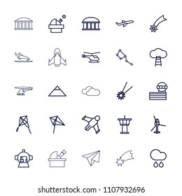 Sky icon. collection of 25 sky outline icons such as helicopter, pyramid, airport tower, observatory, kite, falling star, hang glider. editable sky icons for web and mobile.