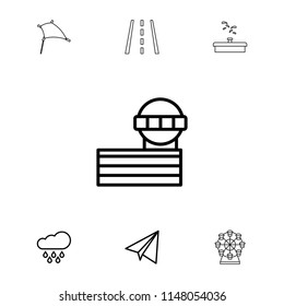 Sky icon. collection of 7 sky outline icons such as airport tower, paper airplane, rain, runway, kite, ferris wheel. editable sky icons for web and mobile.